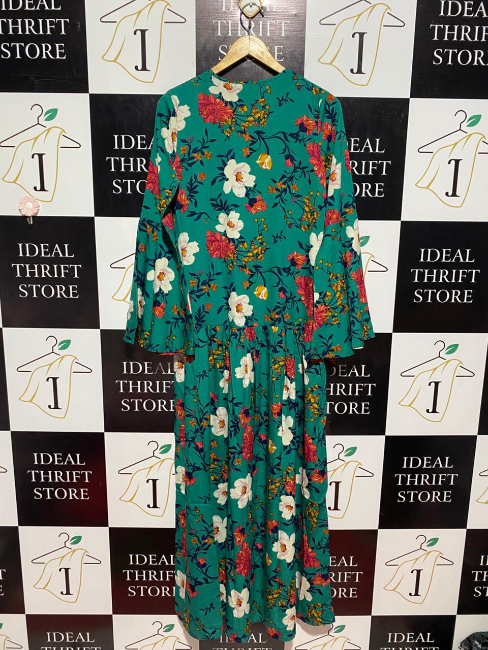 BOOHOO |M| BUST 18| B8| V-NECK LONG SLEEVE FLORAL MAXI DRESS IN VIBRANT TEAL