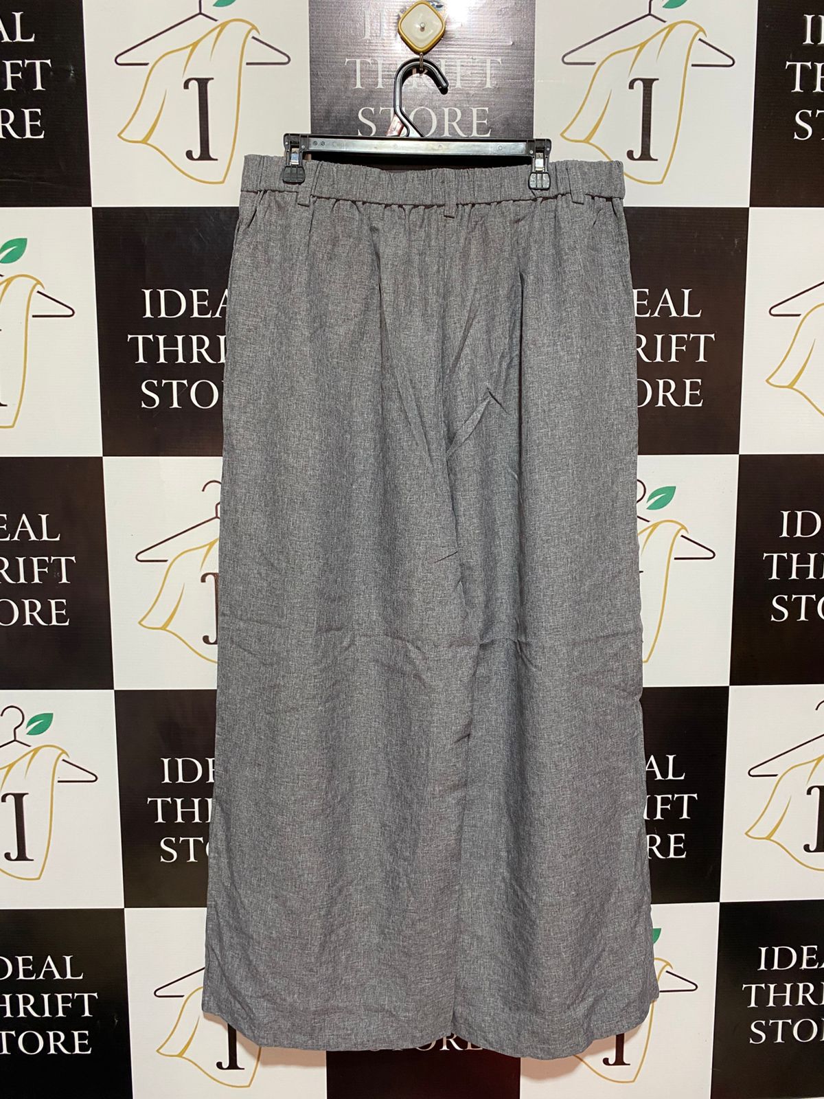 |XL| WAIST 34| B8| CHIC GREY MELANGE HIGH-WAISTED BUTTON-FRONT WIDE-LEG TROUSERS