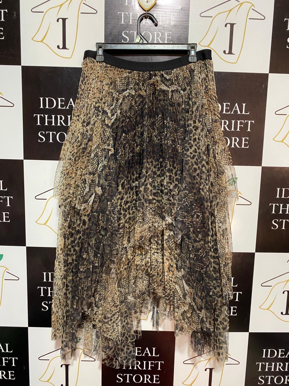 ALLSAINTS |XL| WAIST 32| B12| LEOPARD PRINT PLEATED TIERED MIDI SKIRT