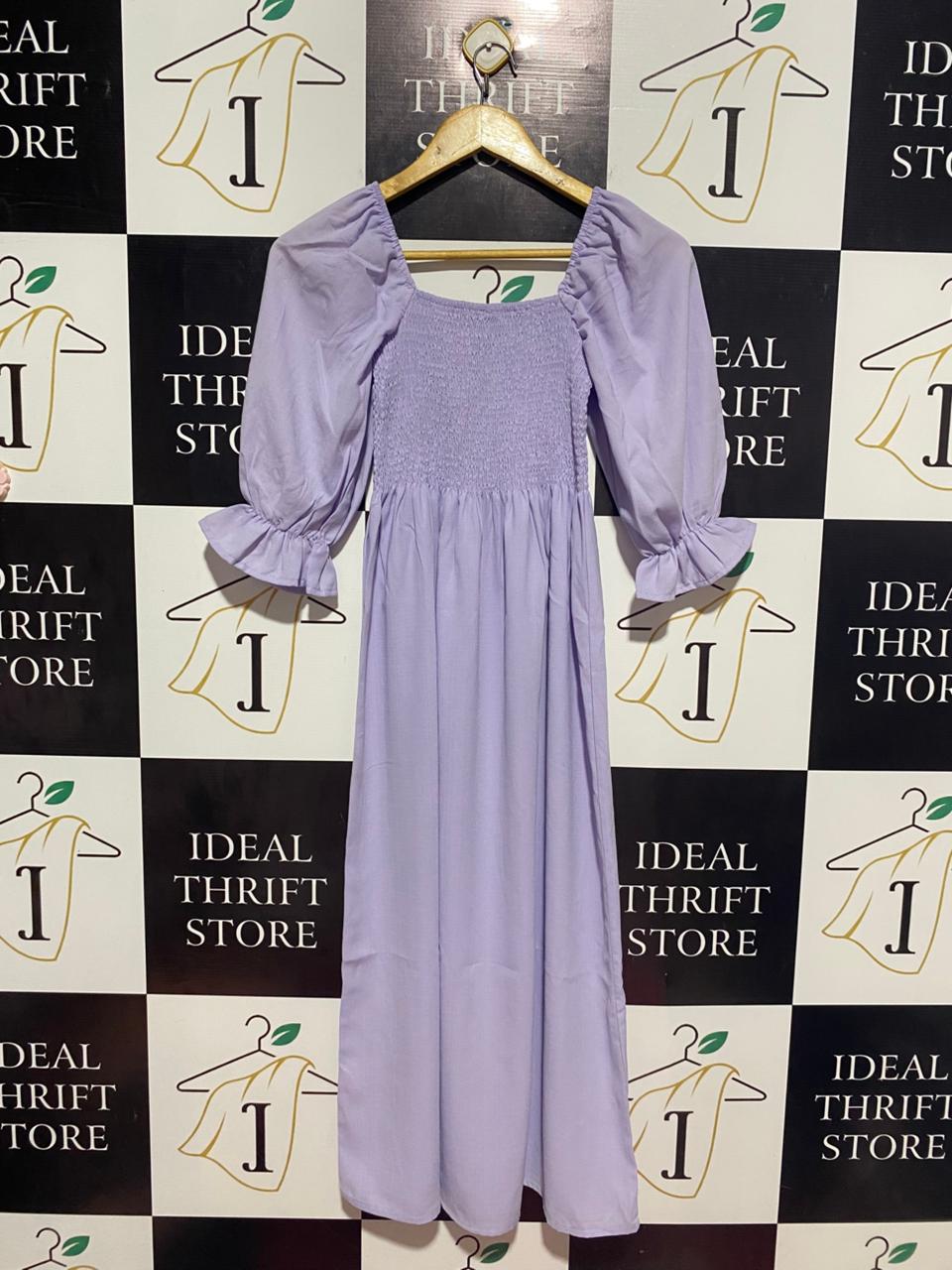 |XS| BUST 11| B9| LAVENDER SMOCKED SQUARE NECK MAXI DRESS WITH PUFF SLEEVES