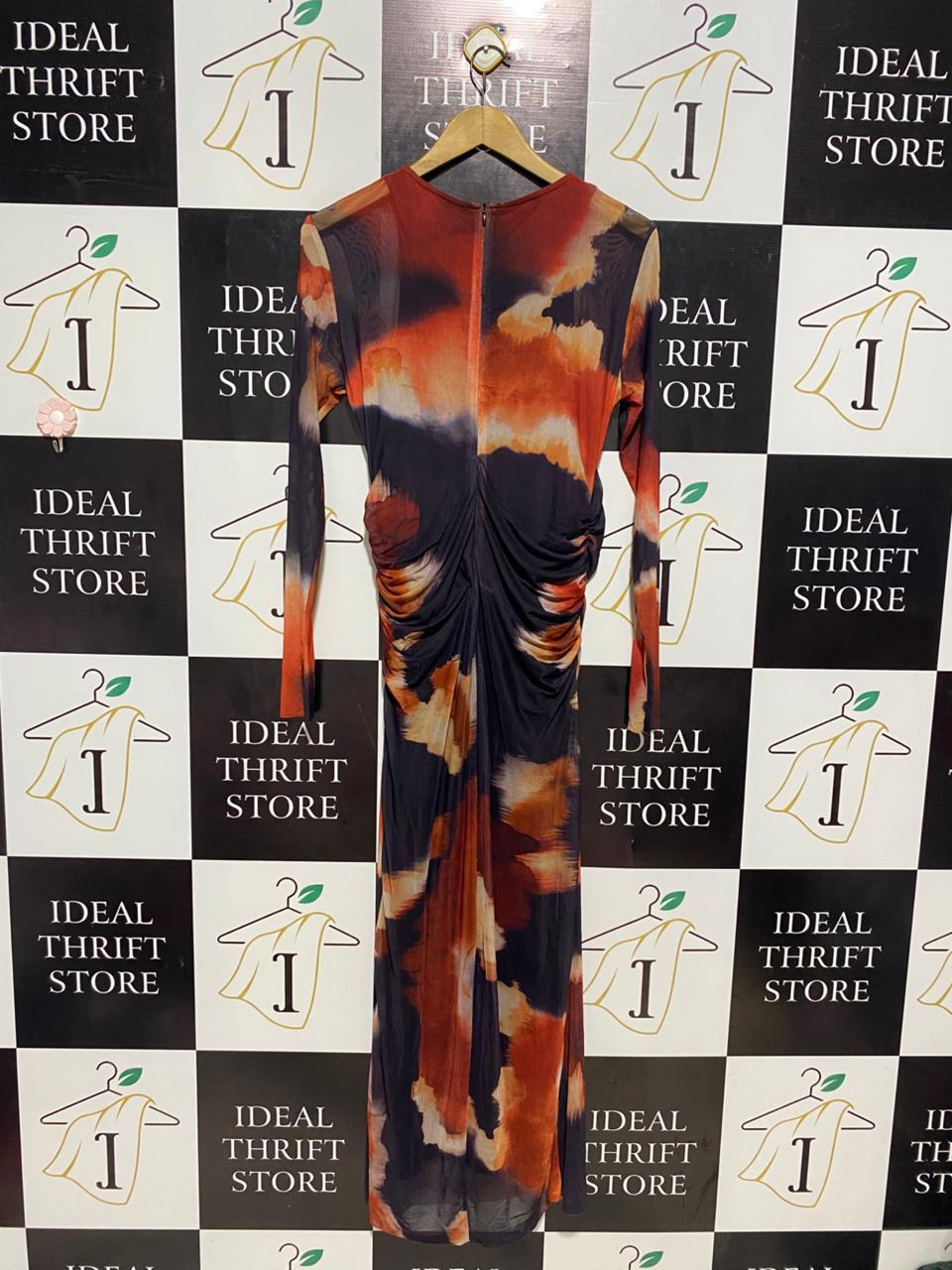 ZARA |XL| BUST 17| B9| TRAFALUC COLLECTION ABSTRACT PRINT RUCHED MIDI DRESS
