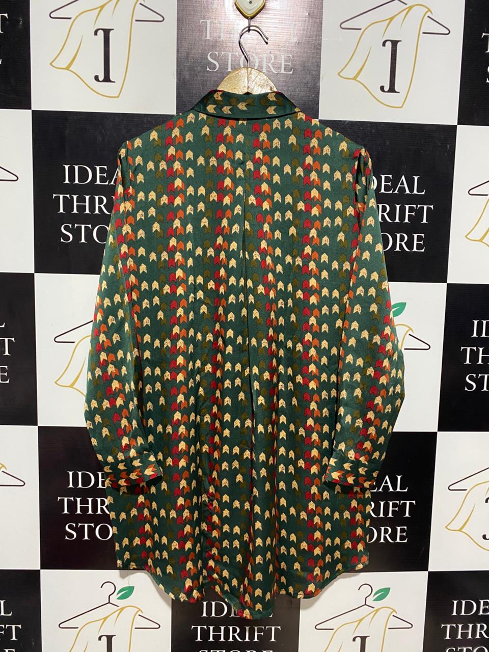 MISSPAP |L| BUST 22| B9| EMERALD GREEN GEOMETRIC PRINT OVERSIZED SHIRT DRESS