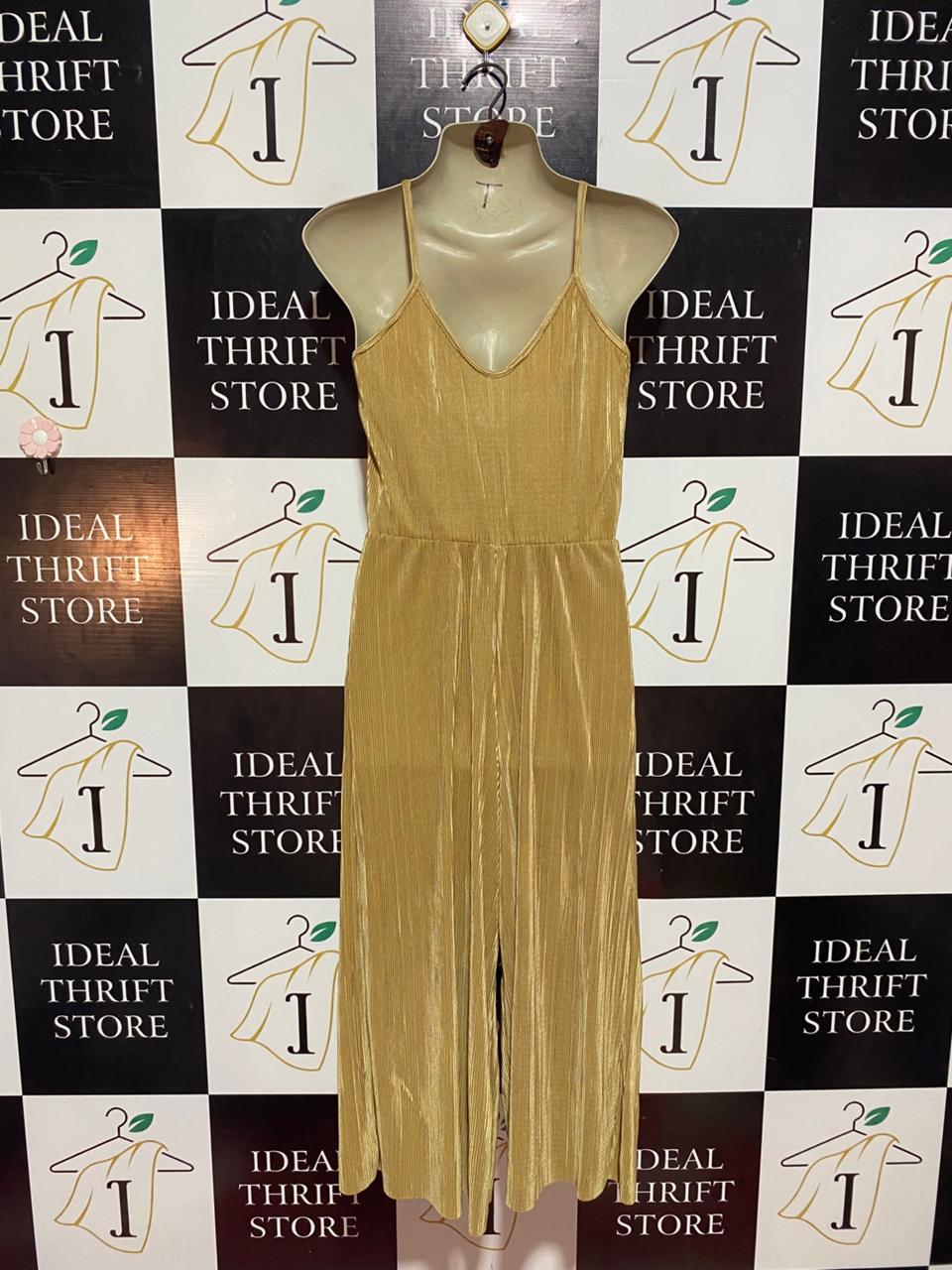 MISSGUIDED |M| BUST 16| B9| GLAMOROUS GOLD METALLIC PLISSÉ PLEATED JUMPSUIT