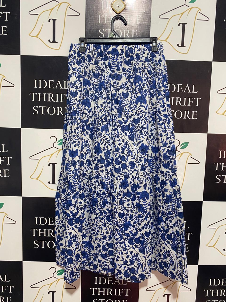 FEATHER & BONE |M| WAIST 28| B9| BLUE AND WHITE FLORAL TIERED MAXI SKIRT