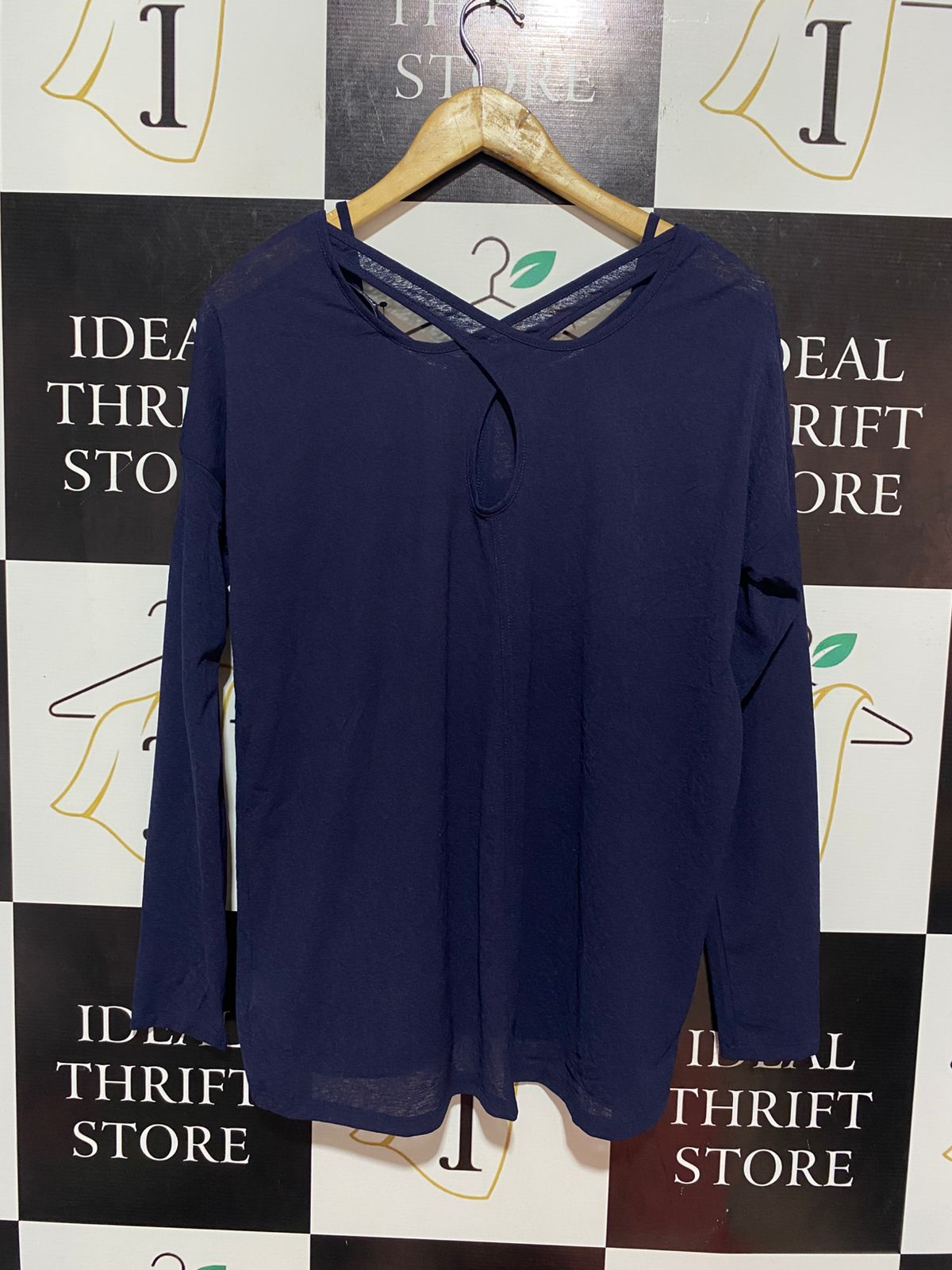 NEXT |L| WAIST 18| B9| NAVY BLUE LONG SLEEVE CROSS-BACK DETAIL TOP