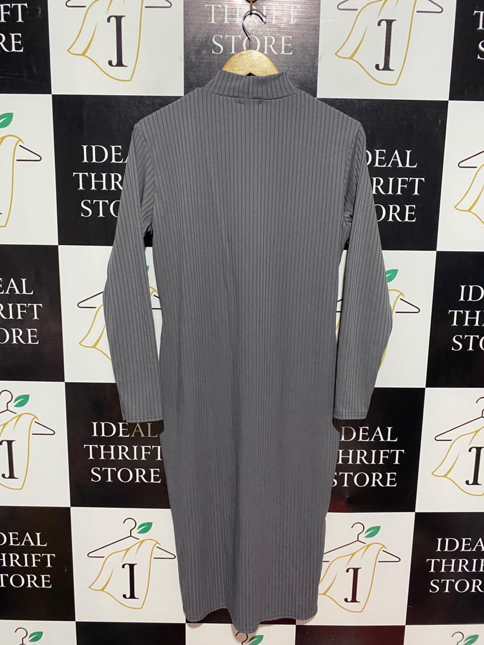 BOOHOO |M| BUST 19| B9| CLASSIC CHARCOAL GREY RIBBED MOCK NECK MAXI DRESS