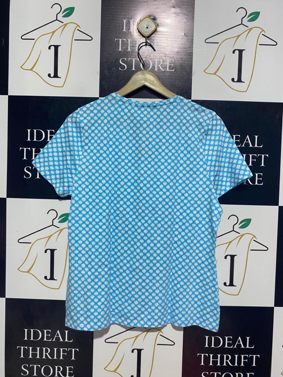 M&S |L| BUST 19| B9| SKY BLUE POLKA DOT COTTON T-SHIRT