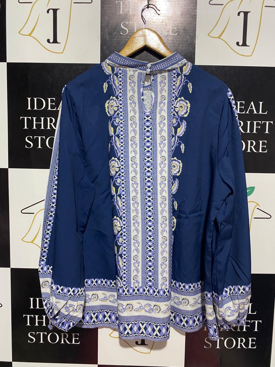 SHEIN CURVE |XL| BUST 25| B9| LUXE NAVY BOHO BORDER PRINT BLOUSE FOR WOMEN