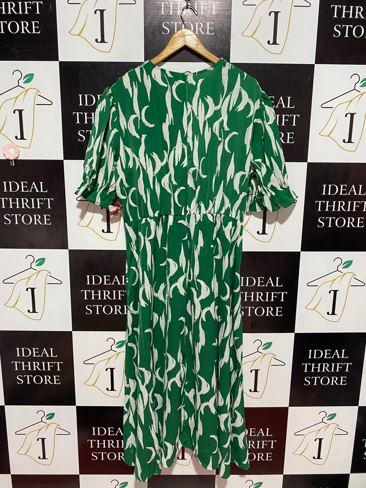AX | XL | BUST 22| B10 | PREMIUM EMERALD GREEN ABSTRACT PRINT WRAP DRESS FOR WOMEN