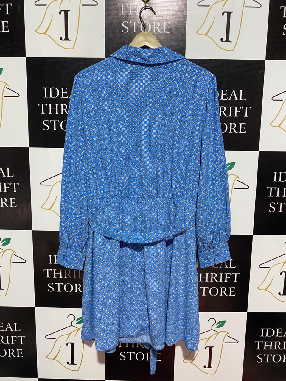 PRIMARK |L| BUST 23| B10| Blue Geometric Print Long Sleeve Dress