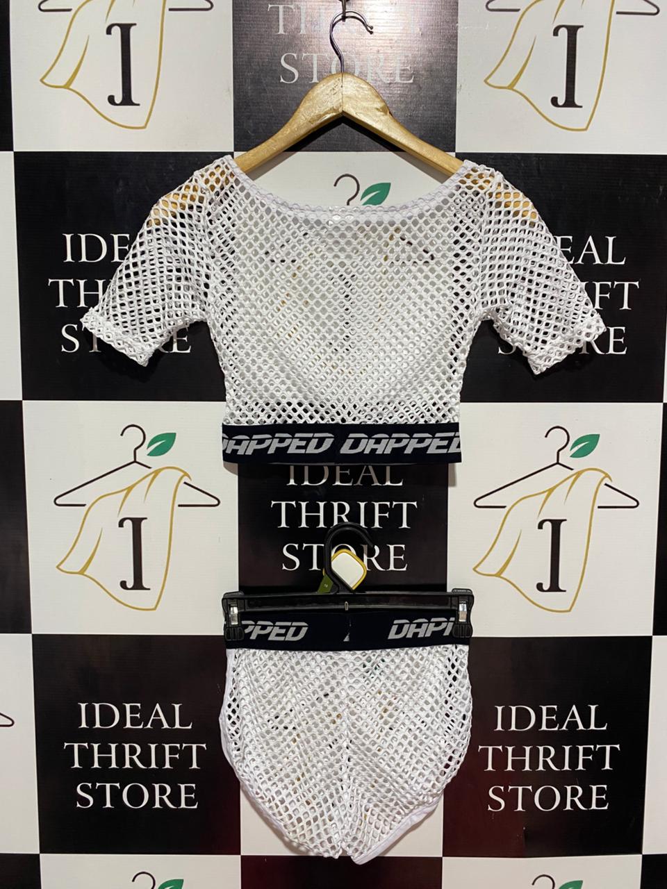 DAPPED |S| BUST 13| B10| WHITE MESH TWO-PIECE ACTIVEWEAR SET