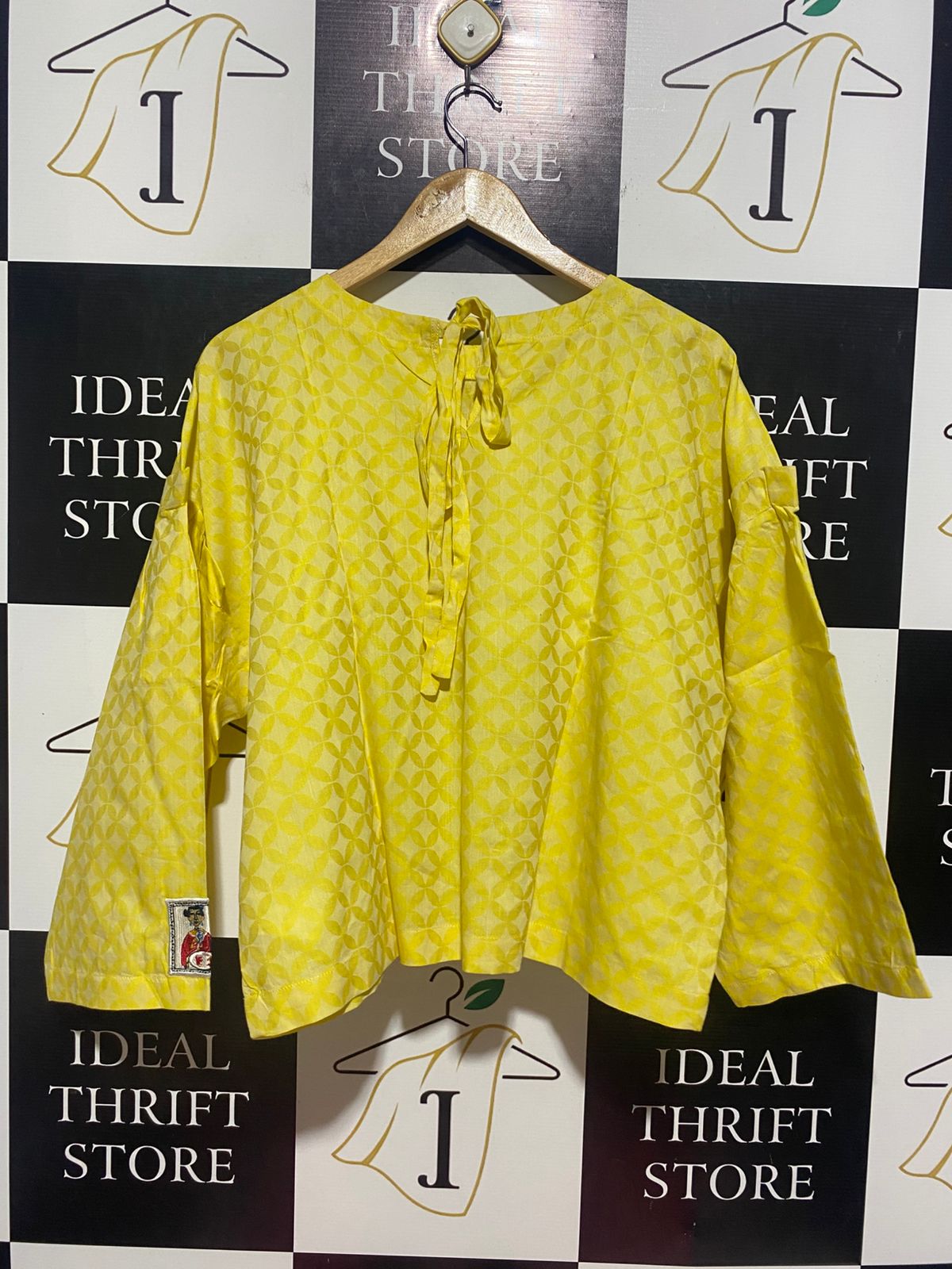 KHAADI |M| BUST 23| B9| VIBRANT YELLOW GEOMETRIC PRINT CROP TOP