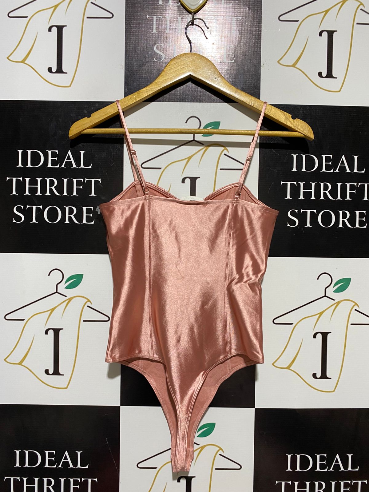 H&M |S| BUST 14| B10| WOMEN'S SATIN CORSET-STYLE BODYSUIT ROSE GOLD