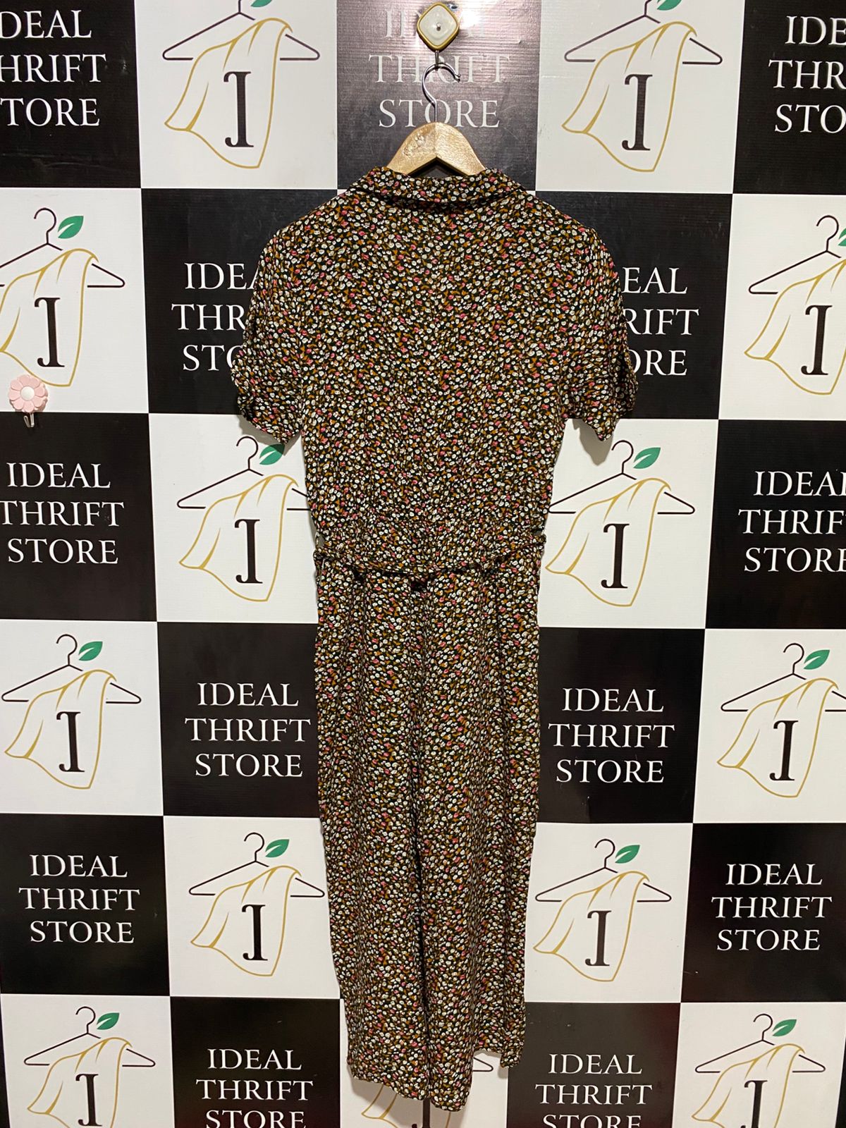 TSID |M| BUST 18| B10| WOMEN’S VINTAGE FLORAL PRINT SHORT SLEEVE BUTTON-UP JUMPSUIT
