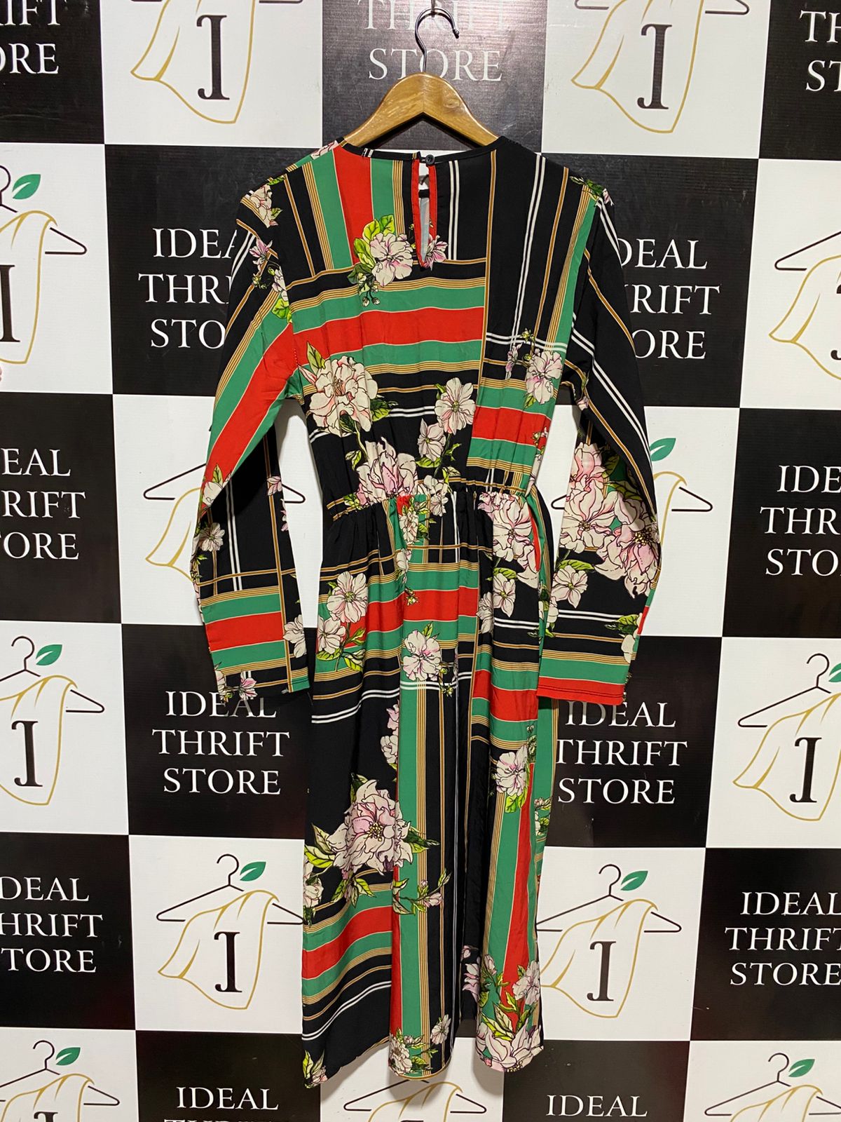BOOHOO |M| BUST 16| B10| WOMEN’S LUXE GEOMETRIC FLORAL PRINT LONG SLEEVE MIDI DRESS