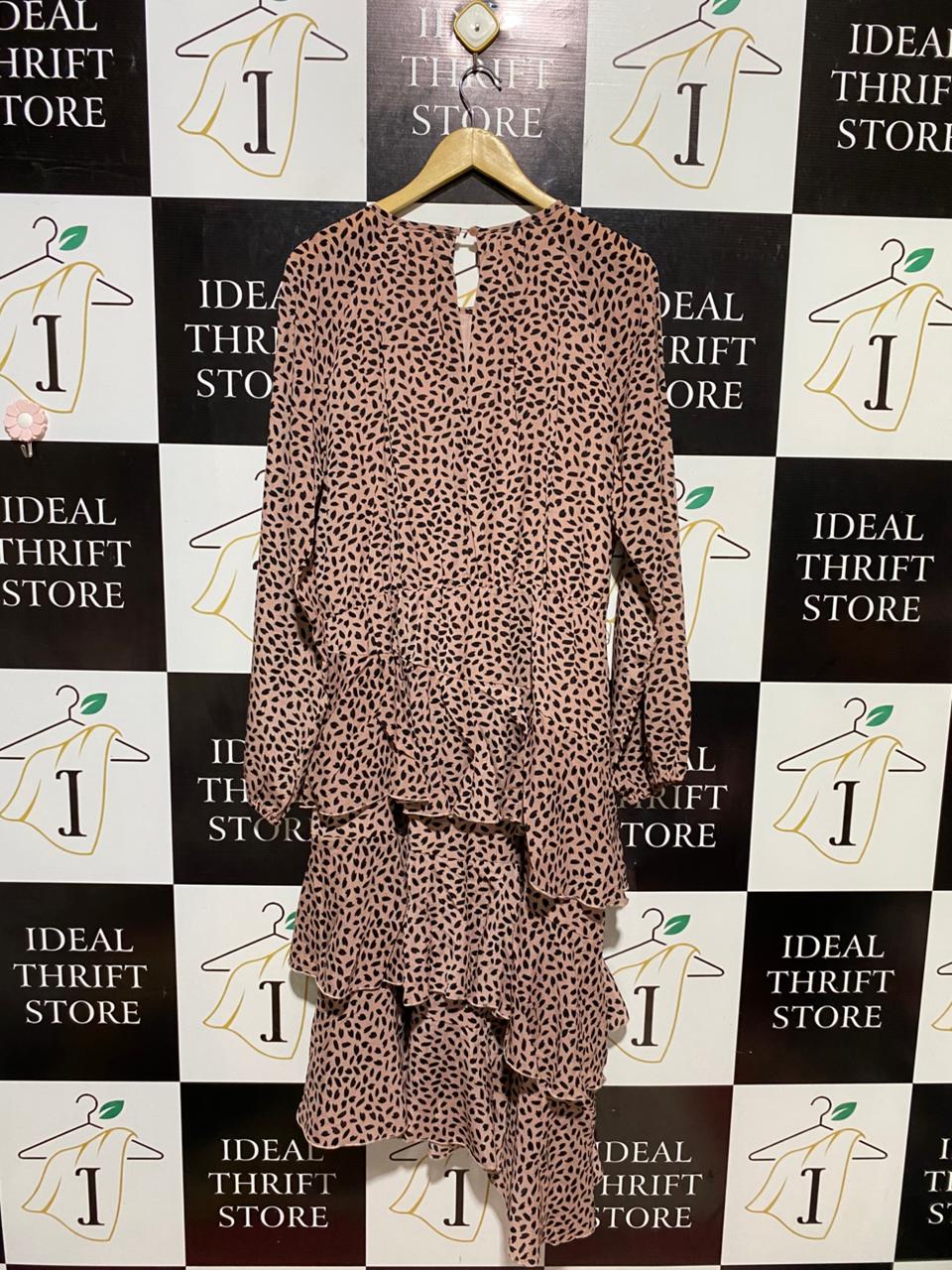 ATMOS & HERE |L| BUST 21| B10| WOMEN’S DUSTY PINK ANIMAL PRINT TIERED RUFFLE MIDI DRESS