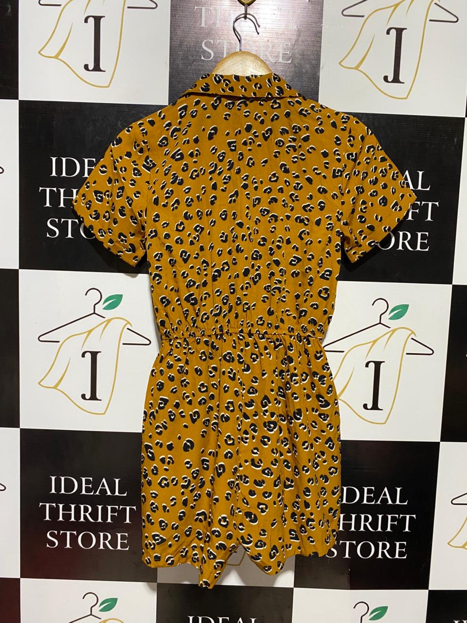 PRIMARK |M| BUST 16| B10| WOMEN’S MUSTARD LEOPARD PRINT BUTTON-UP SHORT ROMPER
