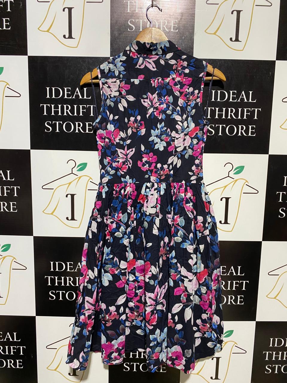 FRENCH CONNECTION |M| BUST 16| B11| NAVY FLORAL SLEEVELESS SHIRT DRESS