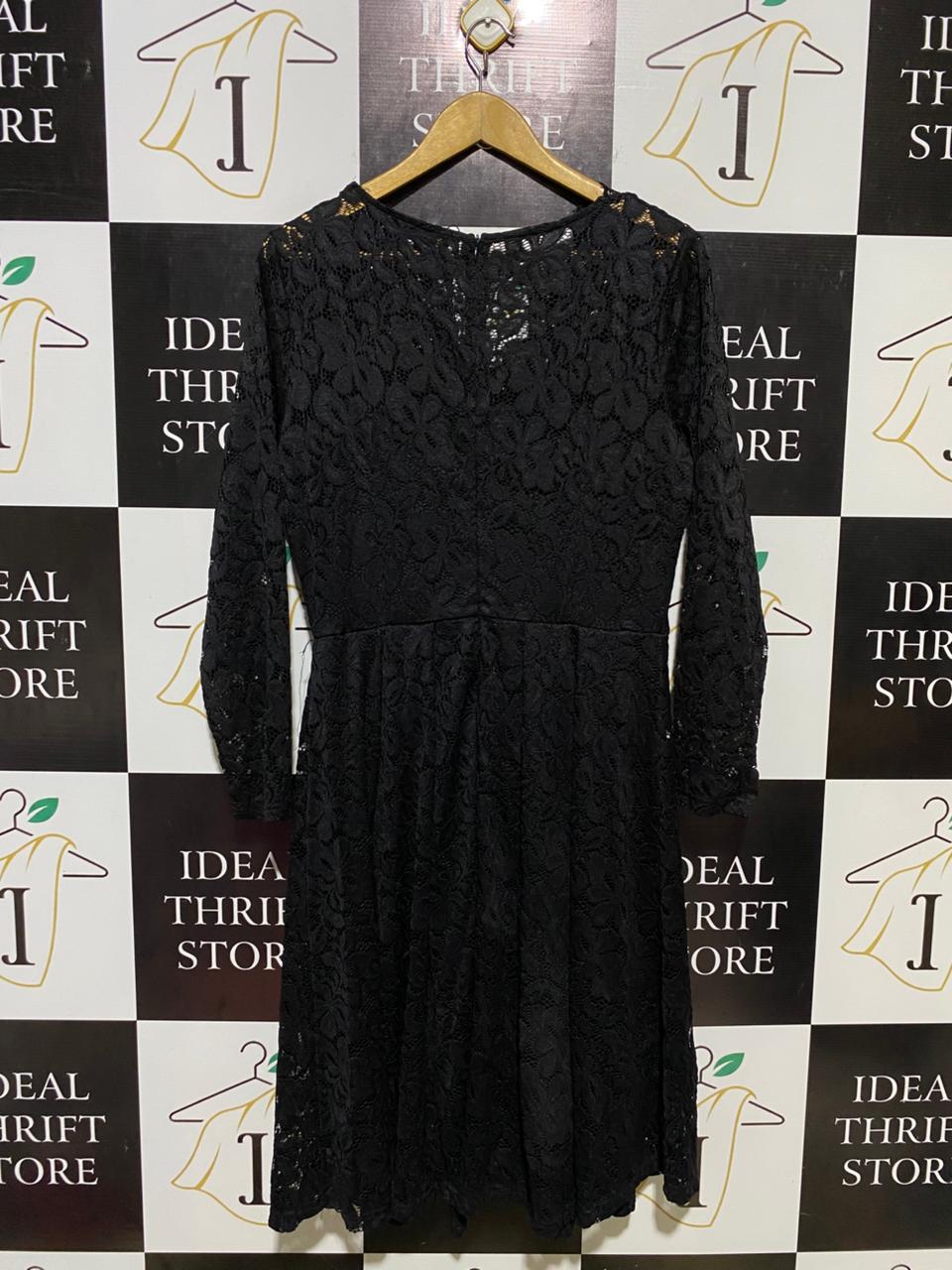 MISSMAY |XL| BUST 19| B11| ELEGANT BLACK LACE LONG SLEEVE SURPLICE MIDI DRESS