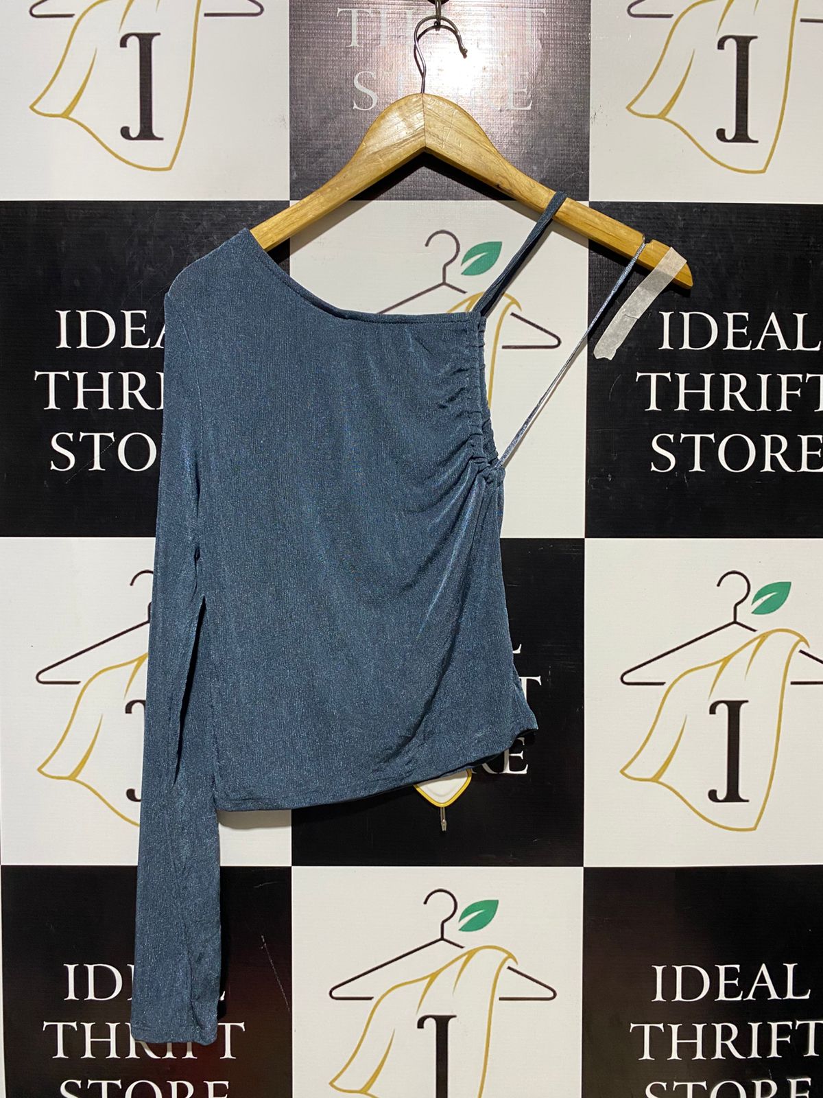 ANKO |S| BUST 13| B11| GLITTER ONE-SHOULDER RUCHED TOP IN TEAL