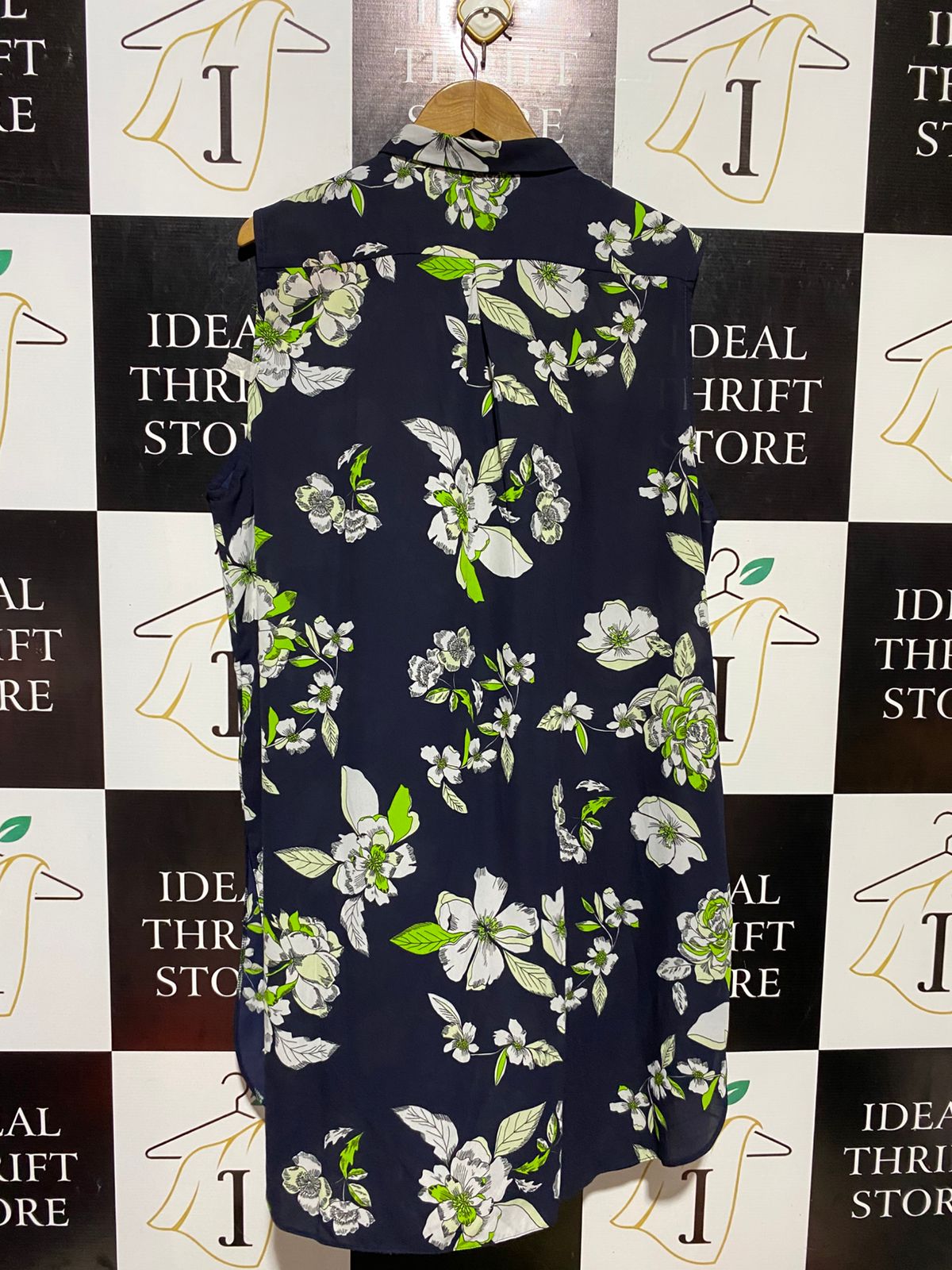 GEORGE |XL| BUST 24| B13| NAVY FLORAL SLEEVELESS LONG-LINE BUTTON-DOWN TOP