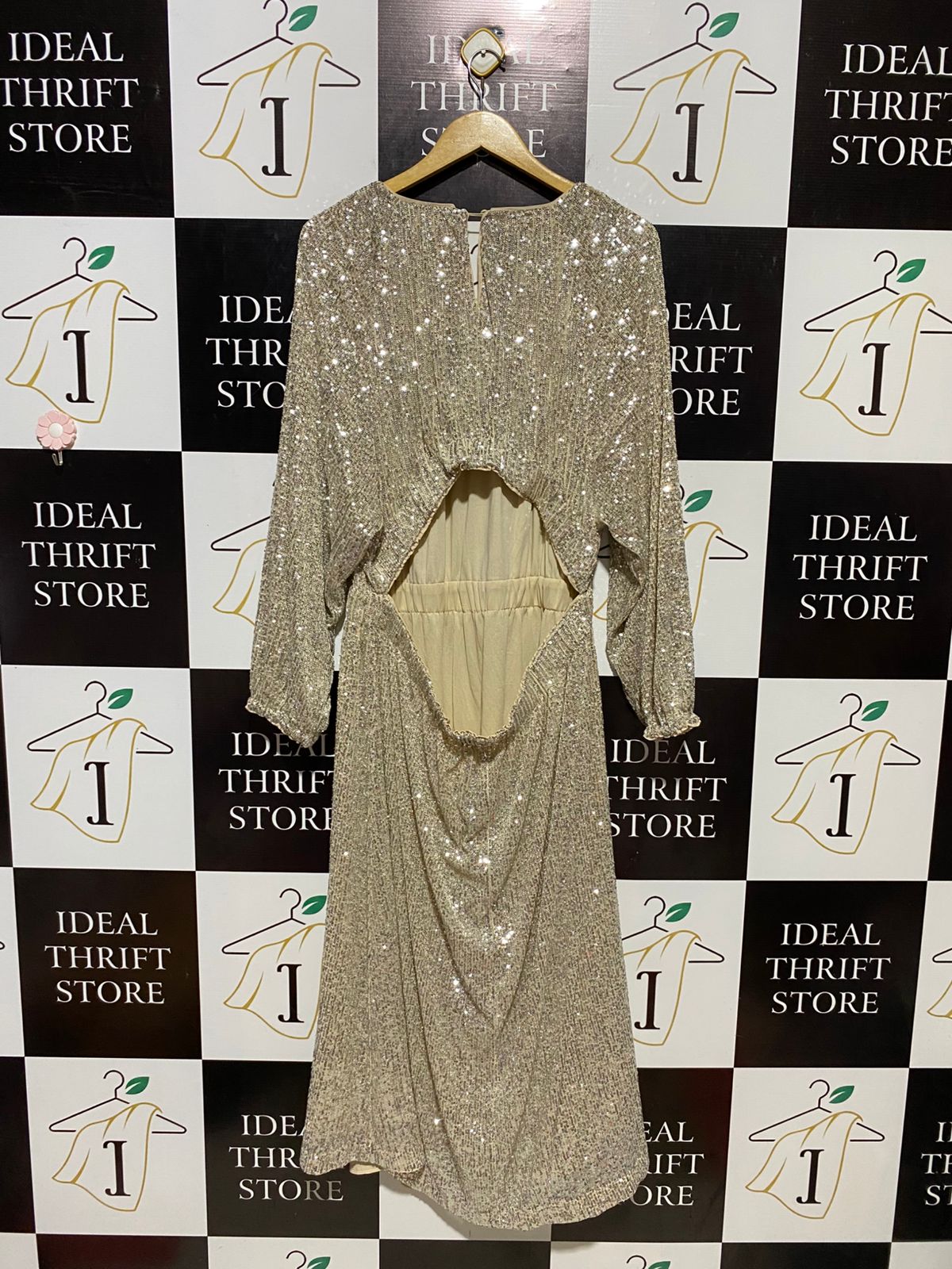 H&M |XL| BUST FREE | B13| WOMEN’S SHIMMERING SEQUIN MIDI DRESS GOLDEN CHAMPAGNE PARTY DRESS