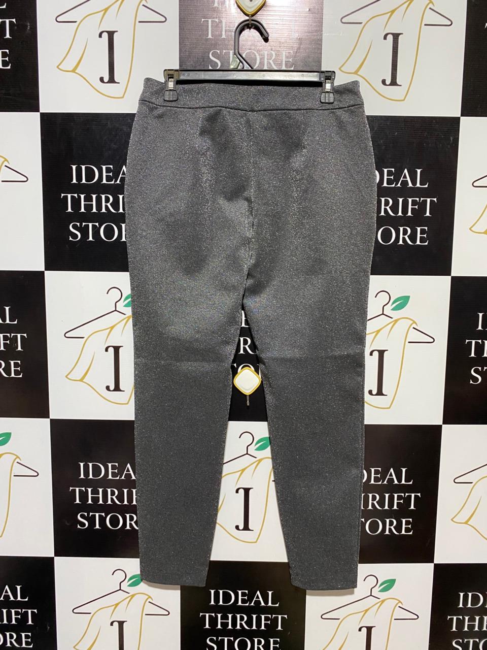 TAPERED LEG |XL| WAIST 32| B13| PREMIUM CHARCOAL GREY SHIMMER SLIM-FIT TROUSERS WITH ZIPPER DETAILS