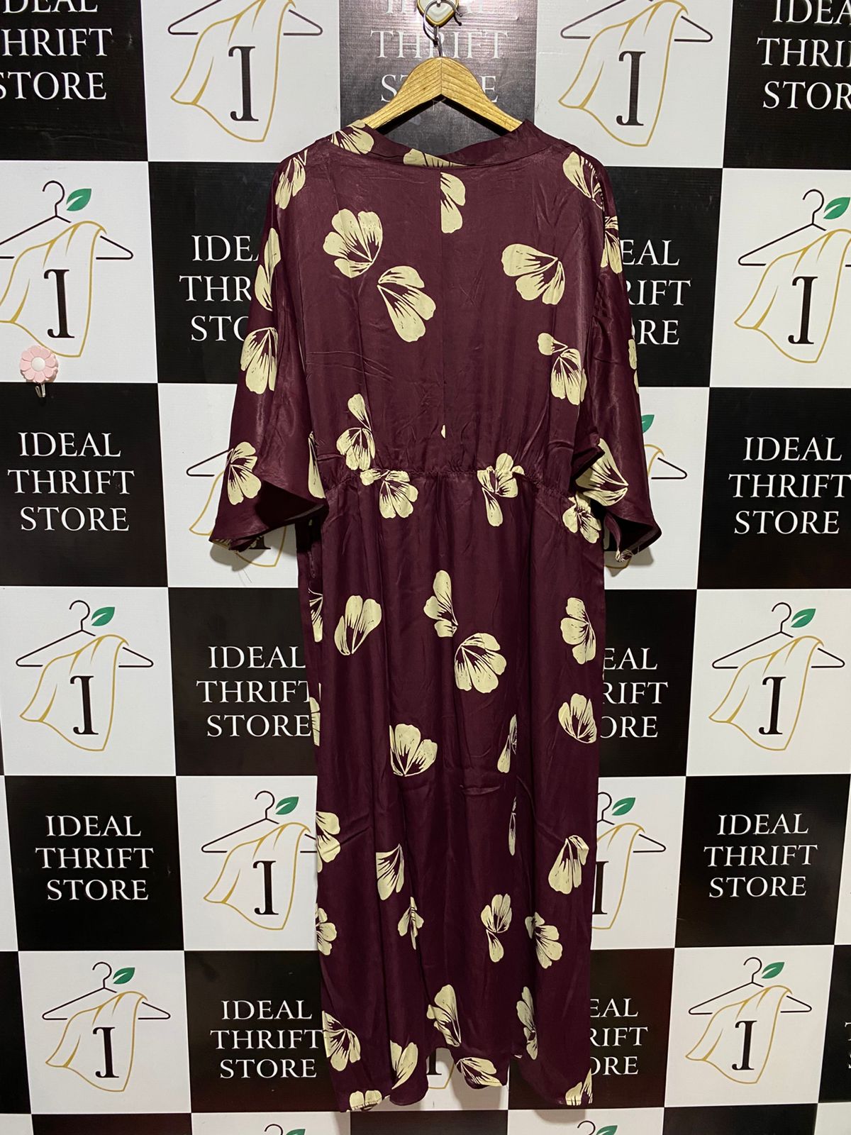 MONSOON |XL| BUST FREE| B13| LUXE MAROON SILKY FLORAL MAXI KIMONO WITH WAIST TIE