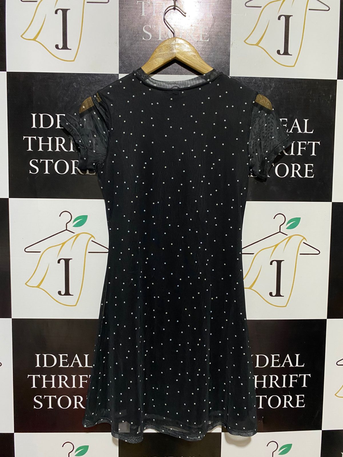 H&M |S| BUST 15| B13| BLACK POLKA DOT MESH MINI DRESS