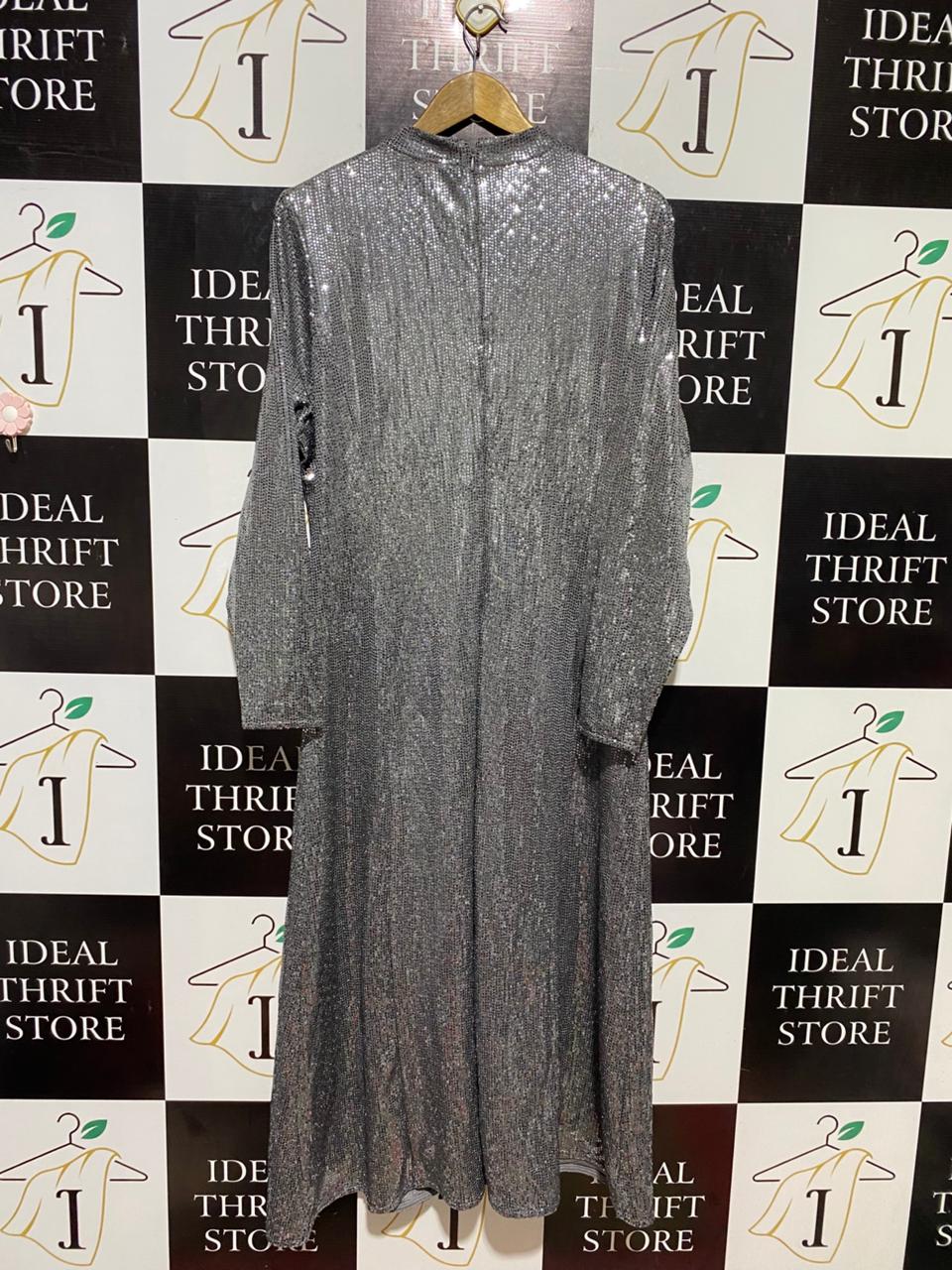 M&S |L| BUST 22| B13| SILVER SEQUIN LONG SLEEVE MAXI DRESS