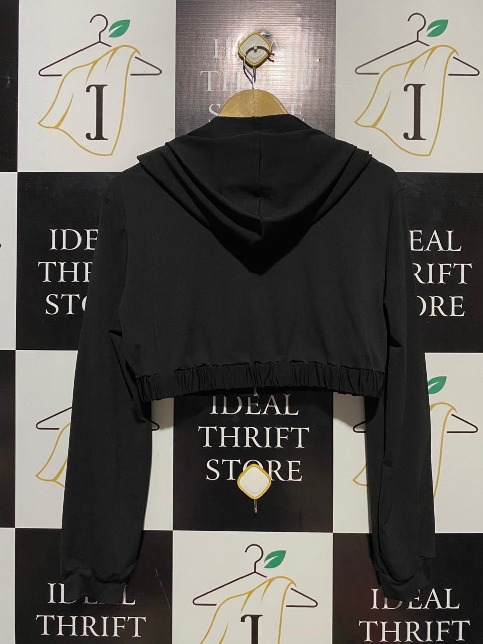 SHEIN |L| BUST 20| B14| BLACK CROPPED ZIP-UP HOODIE WITH O-RING DETAIL