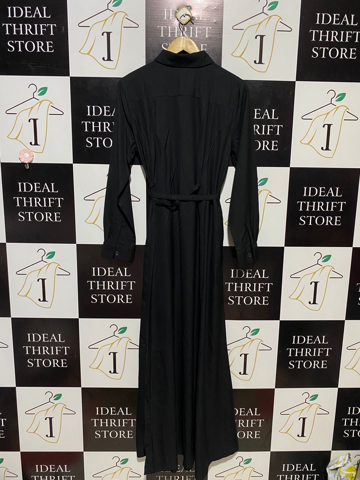 ANAYA |M| BUST 17| B14| JET BLACK COLLARED MAXI SHIRT DRESS WITH BELT