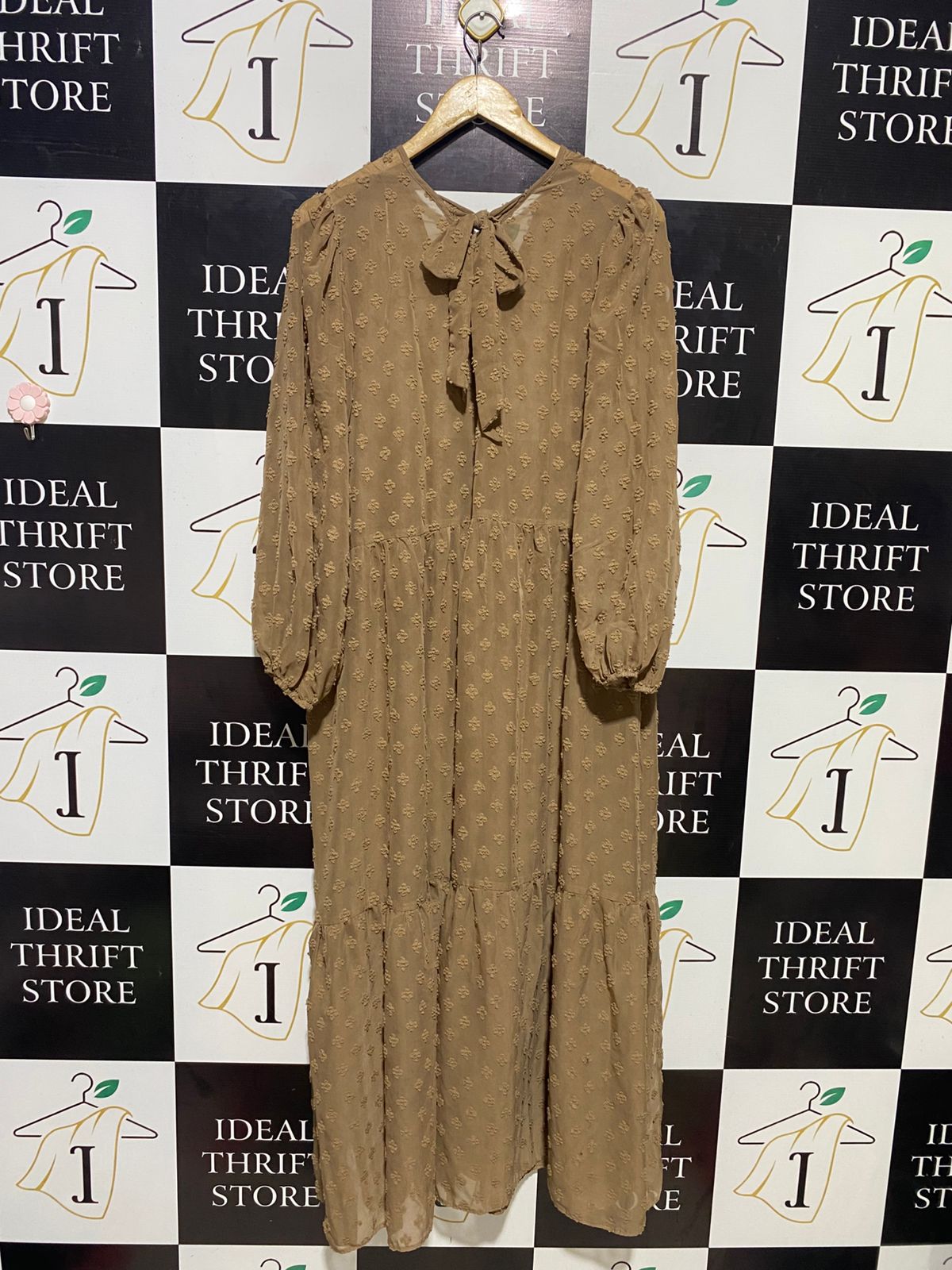 F&F |XL| BUST 22| B14| ELEGANT TAN SWISS DOT TIERED MAXI DRESS