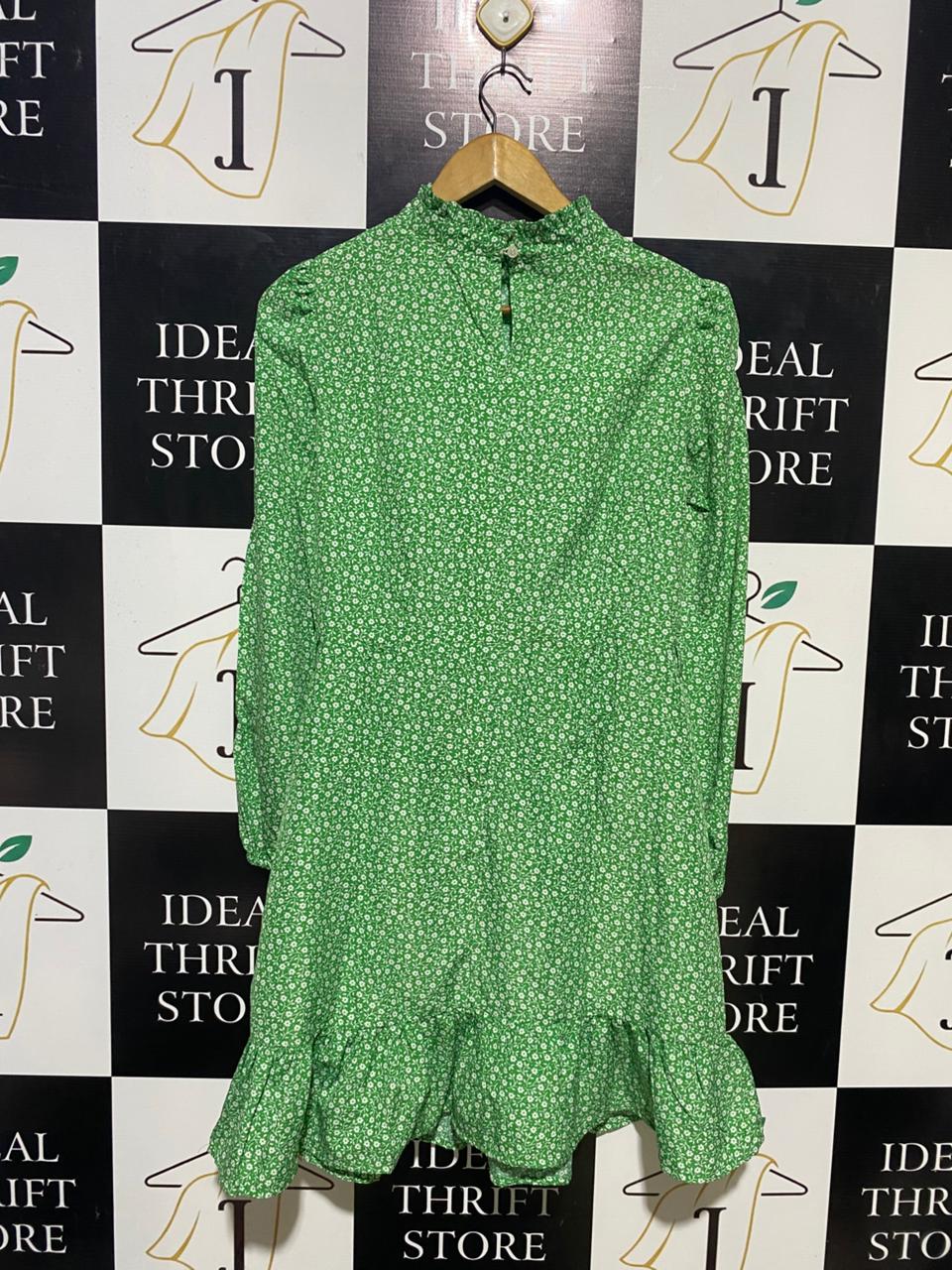 INNOCENCE |M| BUST 18| B14| GREEN DITSY FLORAL SMOCKED WAIST MINI DRESS