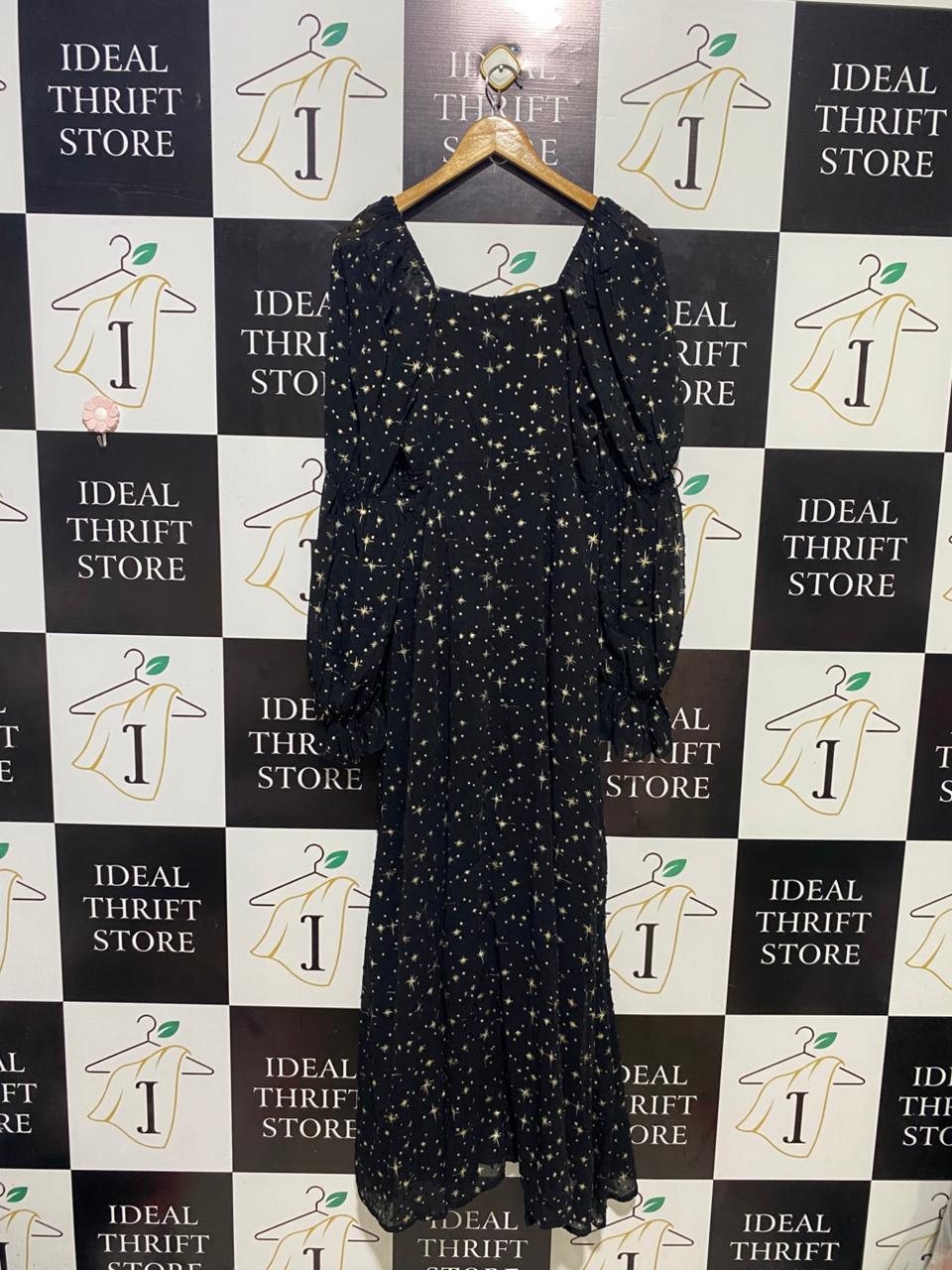 |M|BUST 18| B14| CELESTIAL STAR PRINT SHEER SLEEVE MIDI DRESS