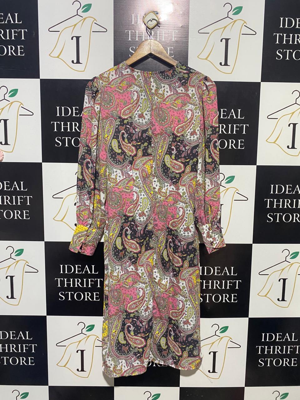 BOOHOO |M| BUST 17| B14| MULTICOLOR PAISLEY PRINT BUTTON-FRONT MIDI DRESS
