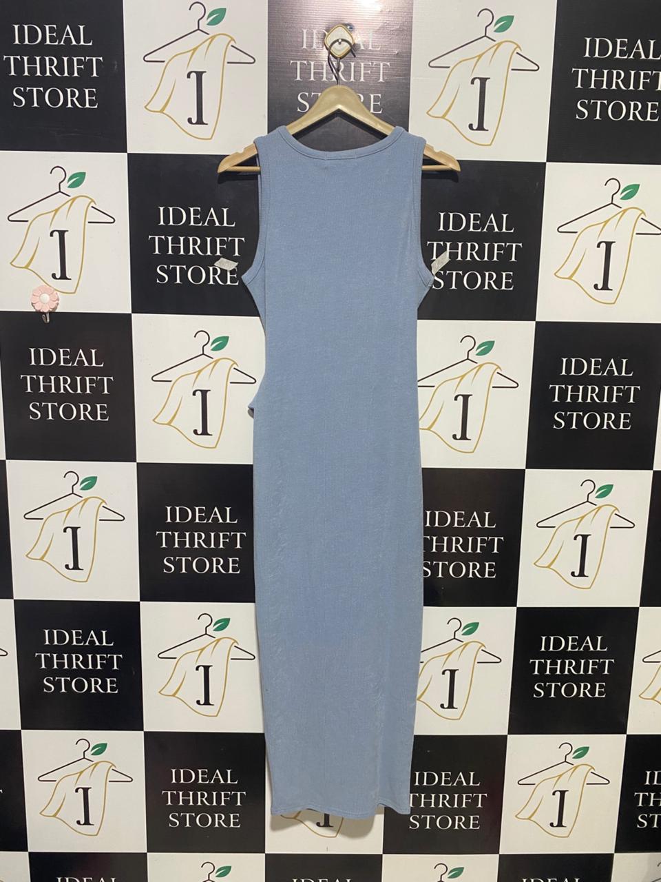 IN THE STYLE |M| BUST 17| B14| PALE BLUE RIBBED TIE-WAIST MIDI DRESS