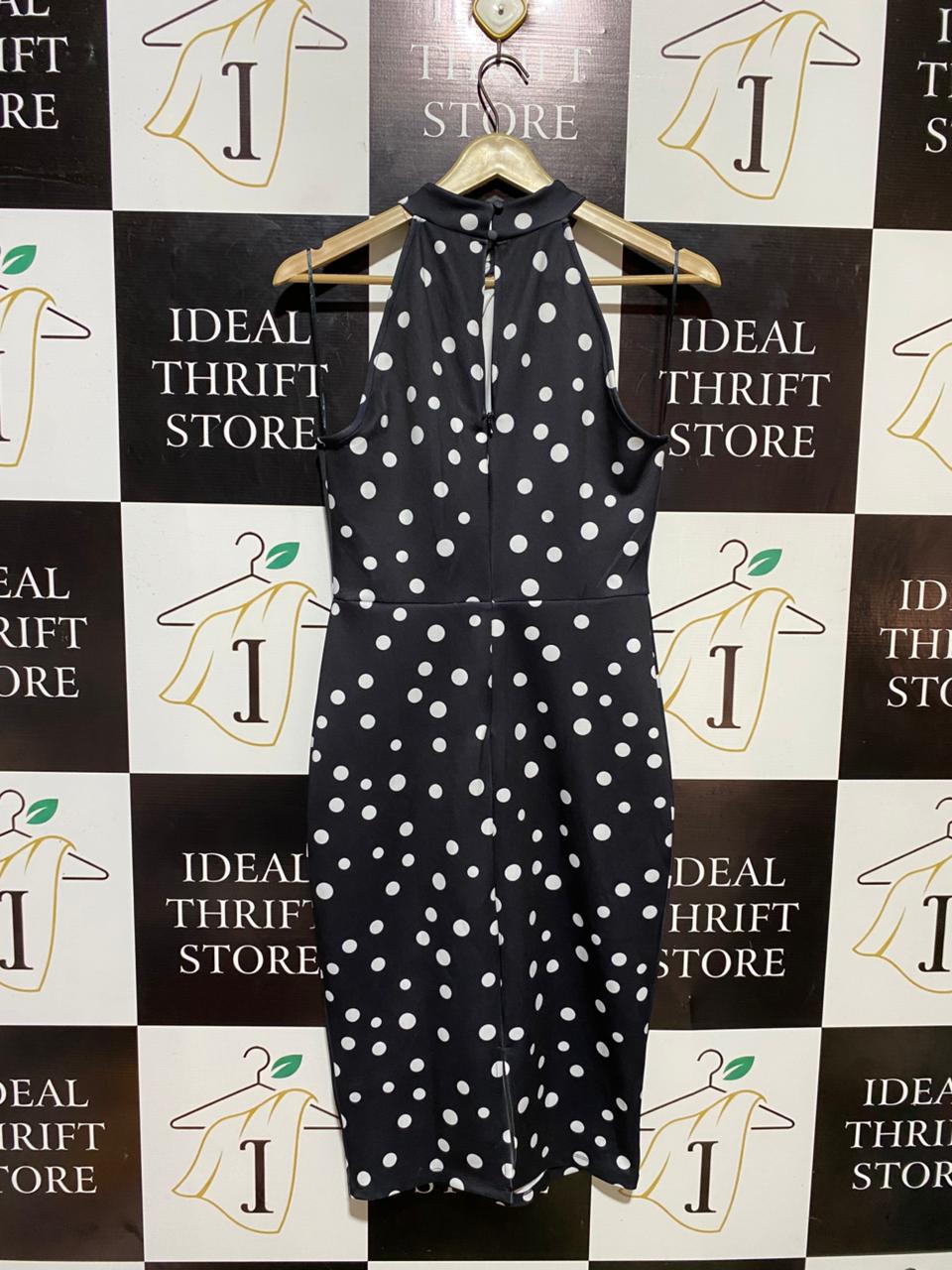LIPSY |M| BUST 16| B14| CHIC POLKA DOT HALTER NECK BODYCON DRESS