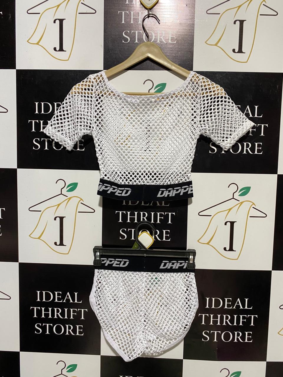 DAPPED |S| B14| TWO-PIECE MESH ATHLETIC CROP TOP AND SHORTS SET