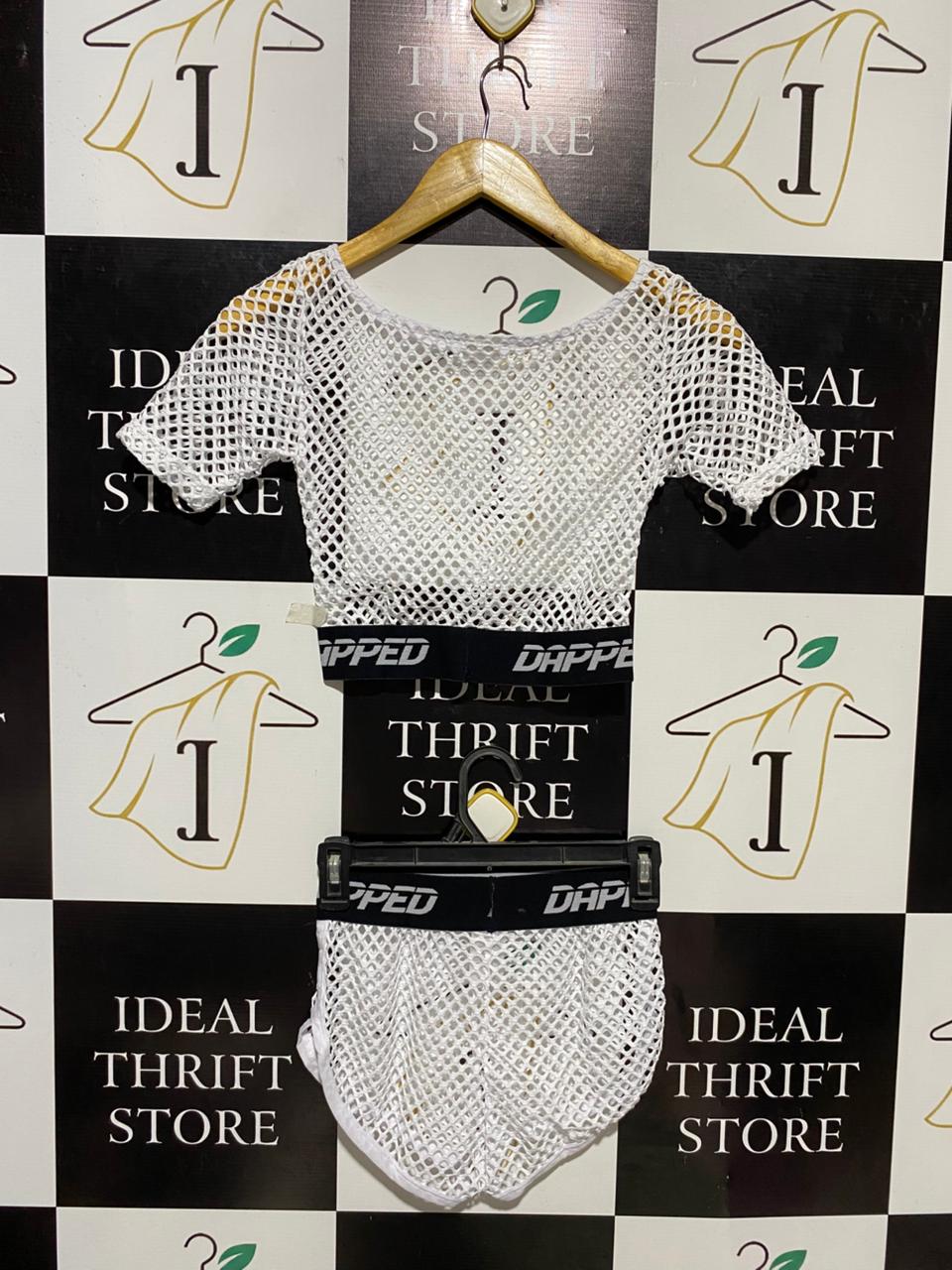 DAPPED |S| B14| TWO-PIECE MESH ATHLETIC CROP TOP AND SHORTS SET
