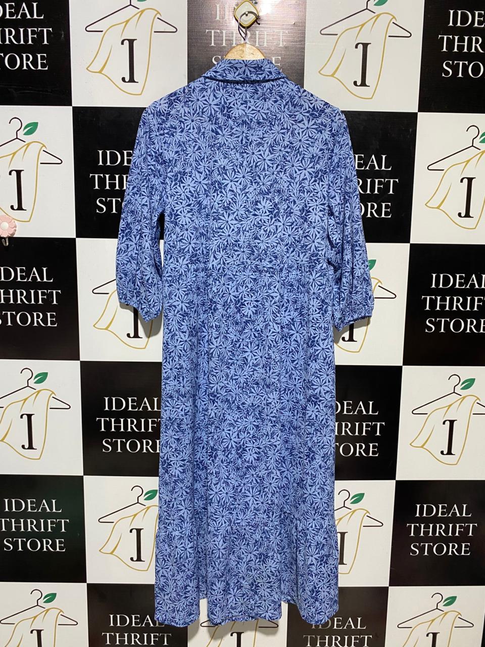 NUTMEG |M| BUST 18| B14| VINTAGE BLUE FLORAL PRINT BUTTON-DOWN MAXI DRESS