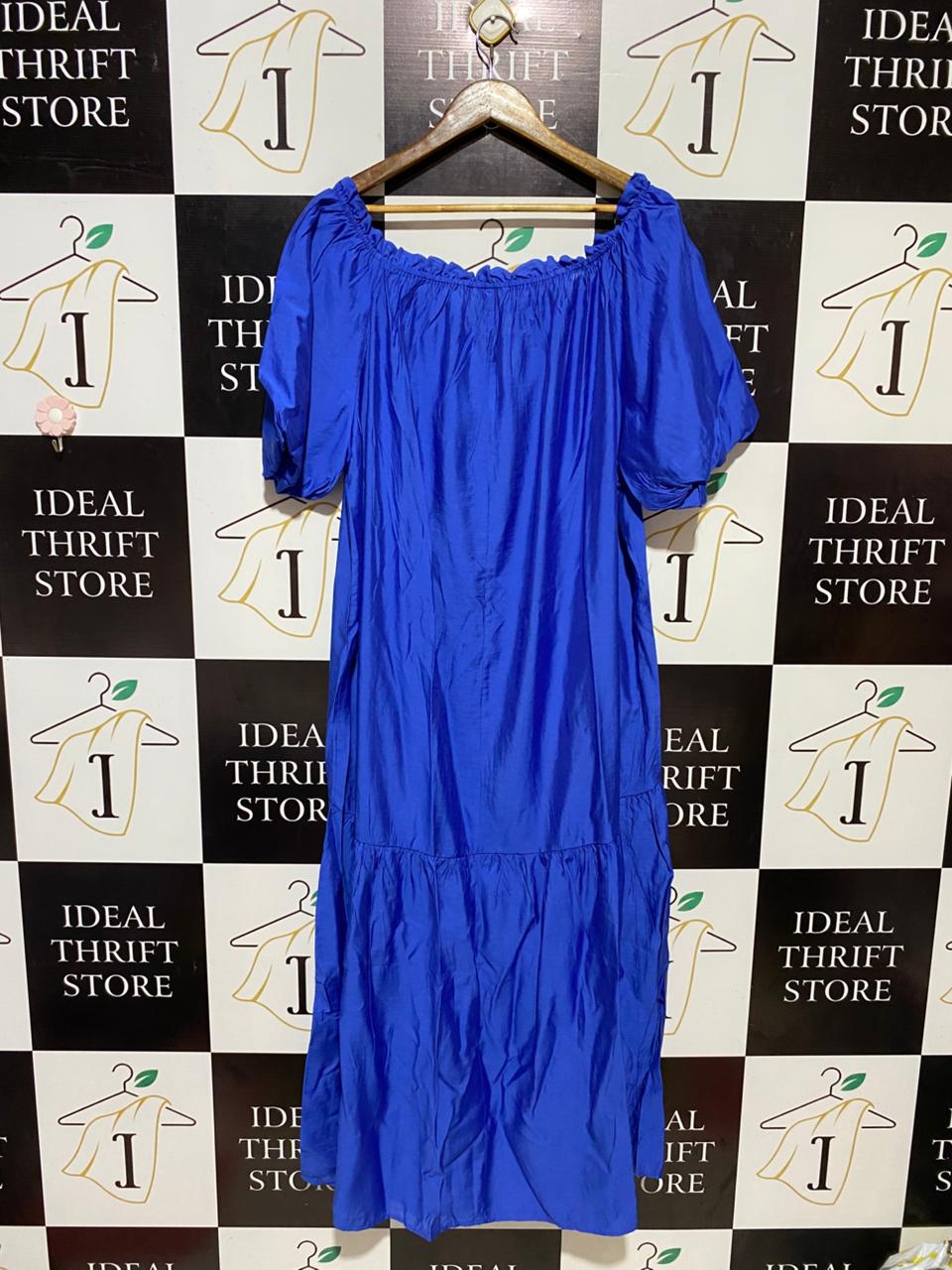 H&M |L| BUST 26| B14| VIBRANT ROYAL BLUE PEASANT STYLE MIDI DRESS