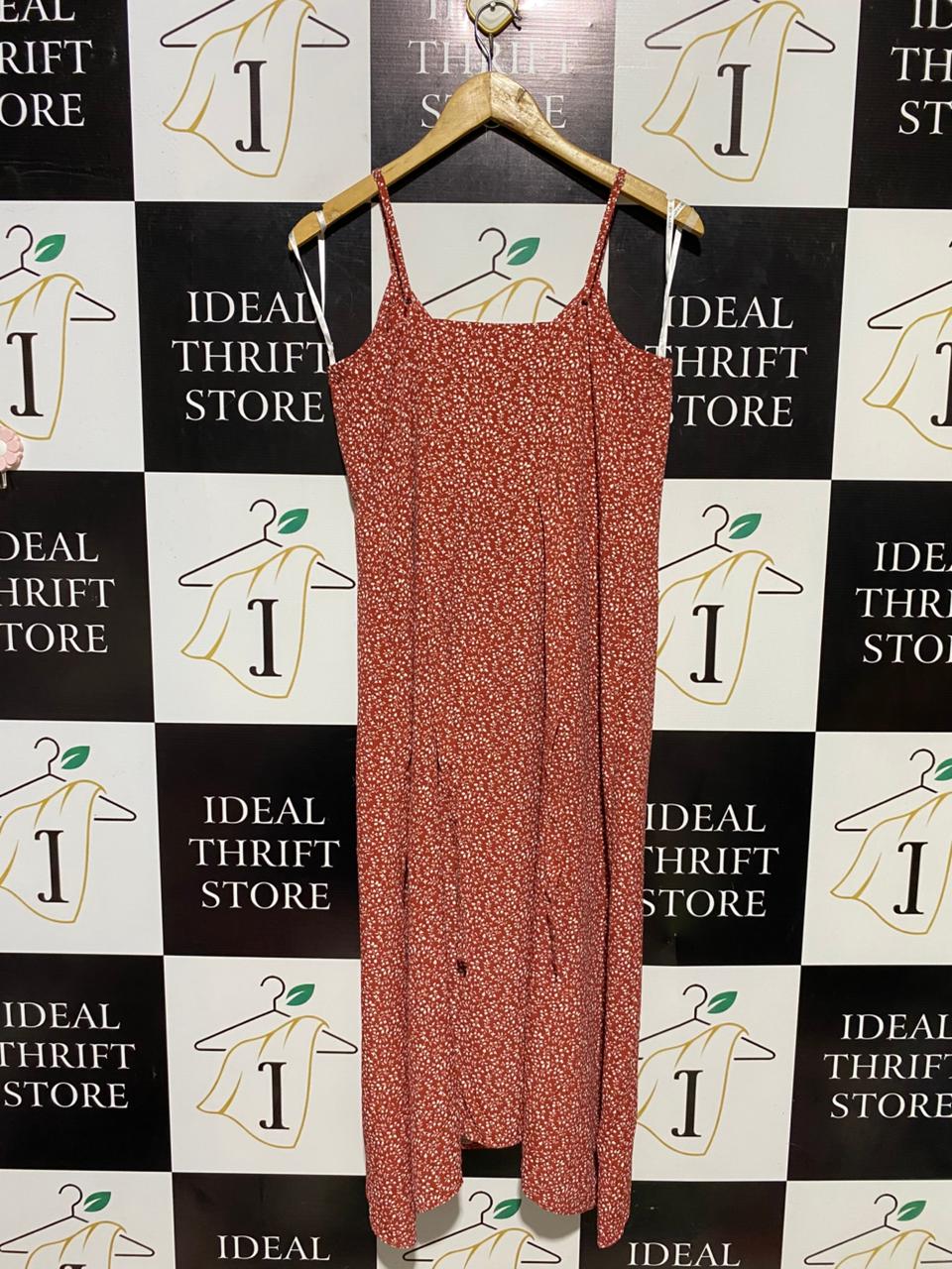PRIMARK |M| BUST 17| B15| RUST ORANGE DITSY FLORAL MIDI DRESS