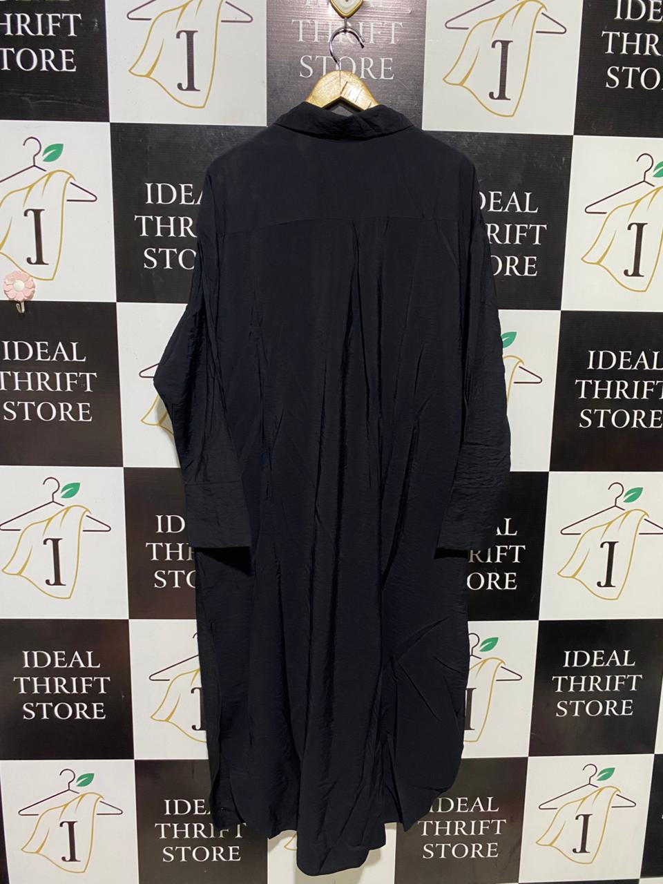 H&M |L| BUST 26| B15| PREMIUM BLACK BELTED SHIRT DRESS – CHIC TRANSITIONAL MIDI