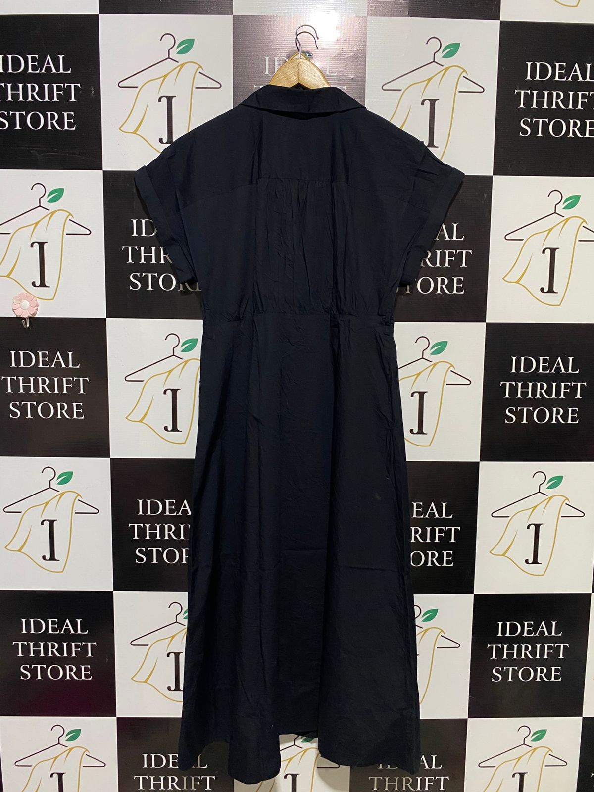 ZARA |XL| BUST FREE| B15| BLACK SHORT SLEEVE BUTTON-FRONT MIDI SHIRT DRESS