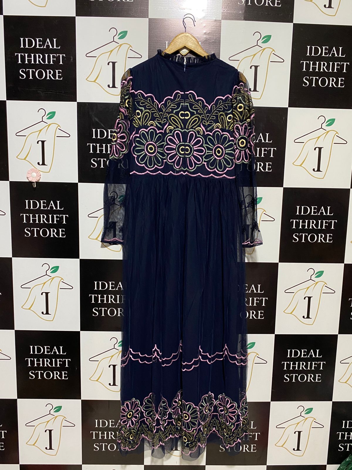FROCK & FRILL |M| BUST 18| B16| LUXURY NAVY MESH EMBROIDERED FLORAL MAXI DRESS