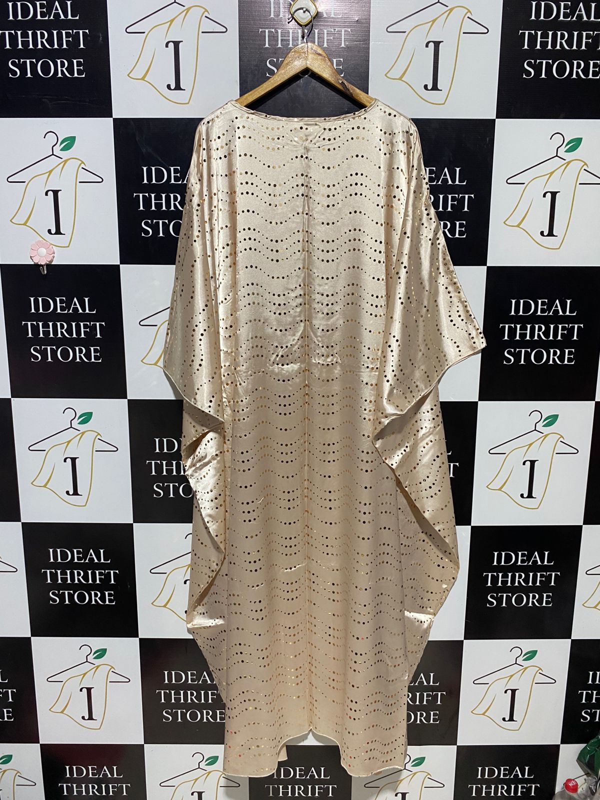 |L| BUST FREE| B15| CHAMPAGNE GOLD WAVE SEQUIN KAFTAN MAXI DRESS