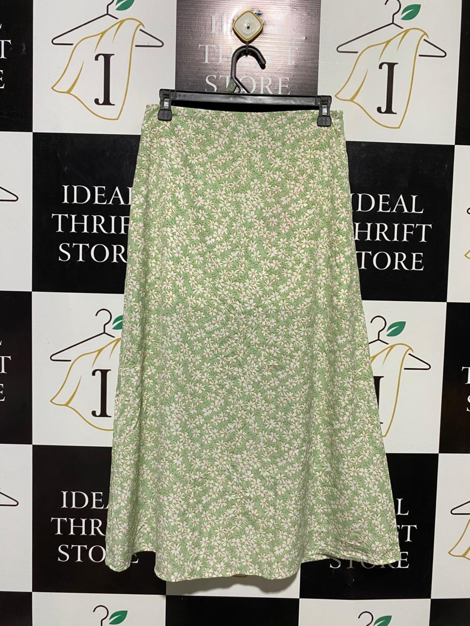 SHEIN |S| WAIST 28| B15| BOHEMIAN MINT GREEN DAISY PRINT MIDI SKIRT