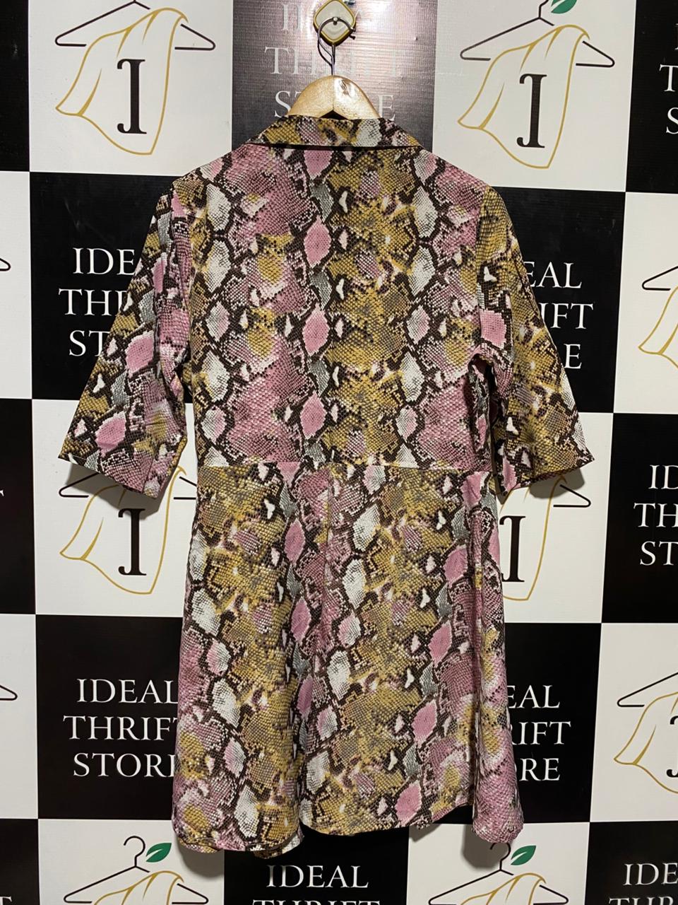 BLUE VANILLA |M| BUST 22| B15| SNAKESKIN PRINT FAUX-WRAP MINI DRESS