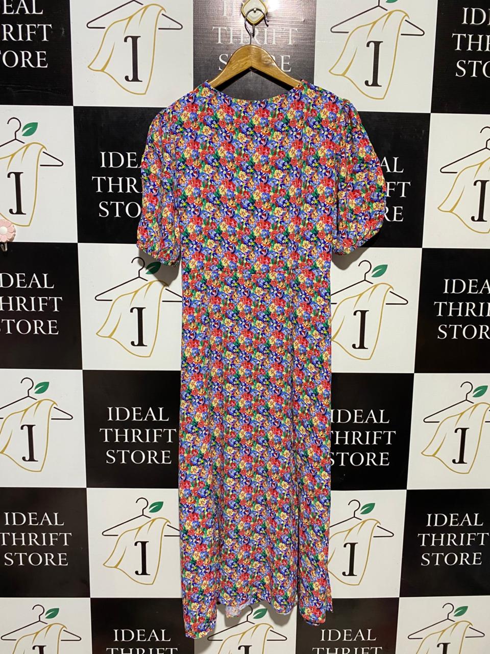 M&S |L| BUST 20| B15| MULTICOLOR FLORAL PRINT V-NECK MAXI DRESS